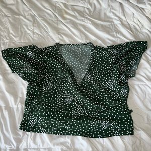 SHEIN Green Polka Dot Tied Tee